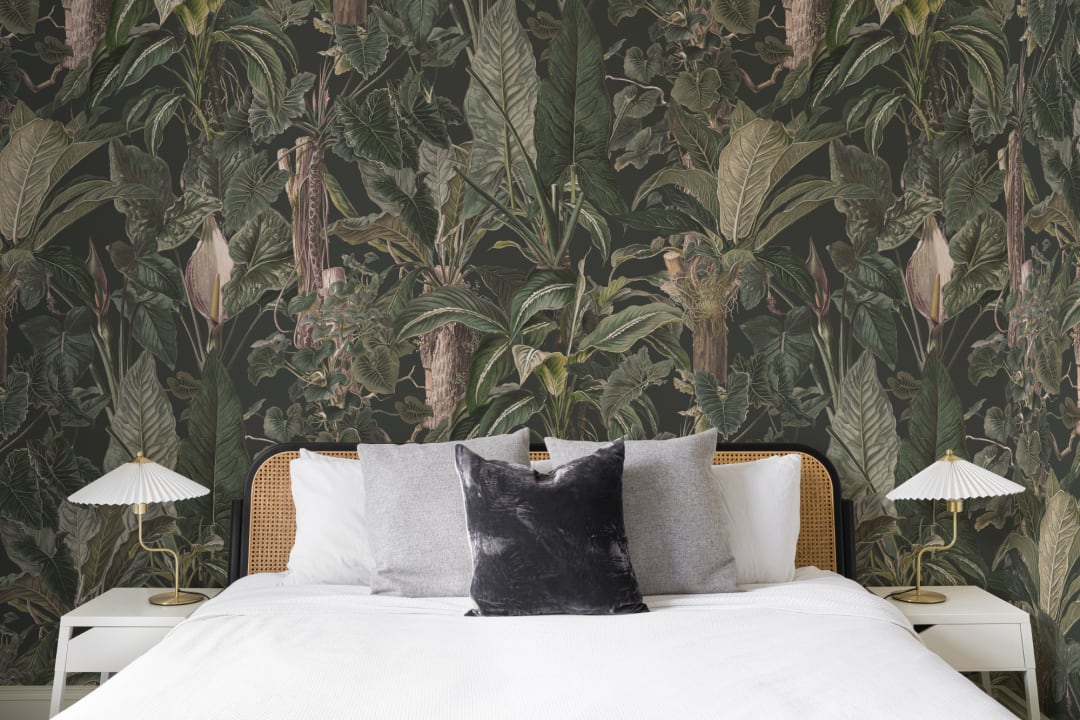 Verde Tropical ilustrat frunze plante murale