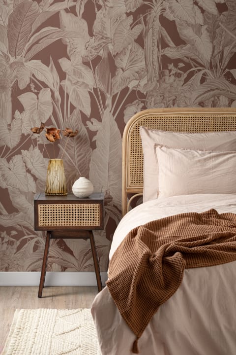 Brown Tropical ilustrat frunze plante murale