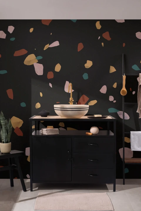 Mural Papel Pintado Negro Efecto Terrazo