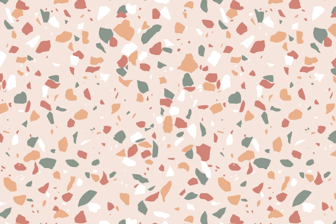 Trendy Green & Orange Terrazzo Repeat Pattern Wallpaper