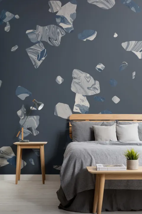 Navy Blue Marbled Terrazzo Wallpaper Mural