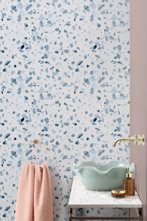 Blue Marbled Terrazzo Repeat Pattern Wallpaper