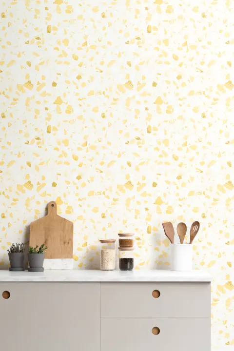 Yellow Marbled Terrazzo Repeat Pattern Wallpaper