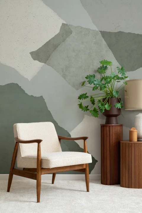 Green Abstract Minimalist Mural Adds Tranquil Elegant Vibes