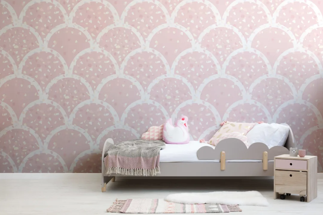 Cute Pink Terrazzo Scallop Pattern Wallpaper Mural