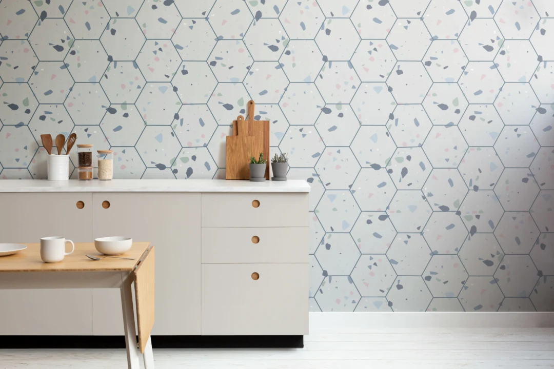 Hexagon Tile Terrazzo model Wallpaper Mural