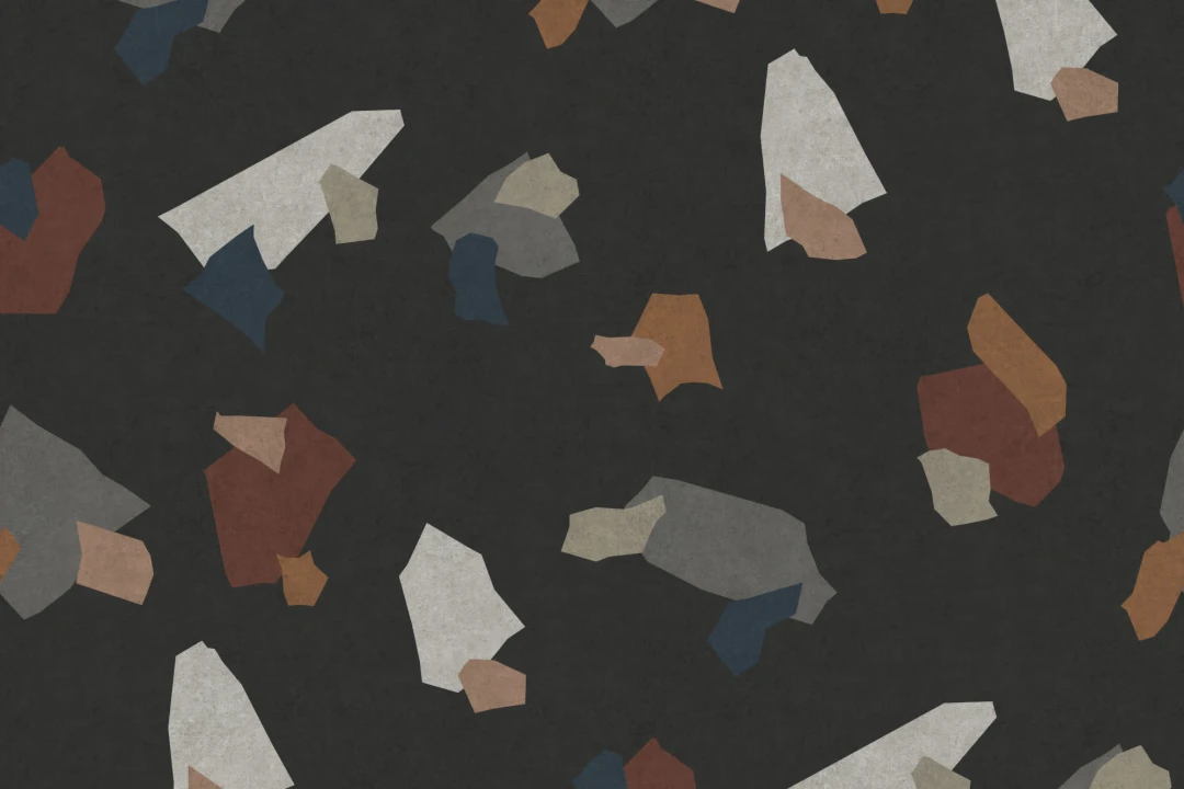 Papier Peint Panoramique Coloré Foncé au Style Terrazzo