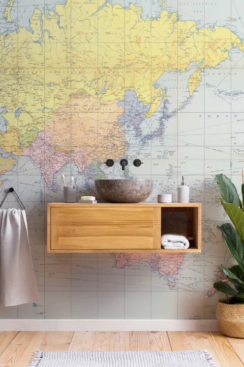Vintage Pastel World Map Wallpaper Mural