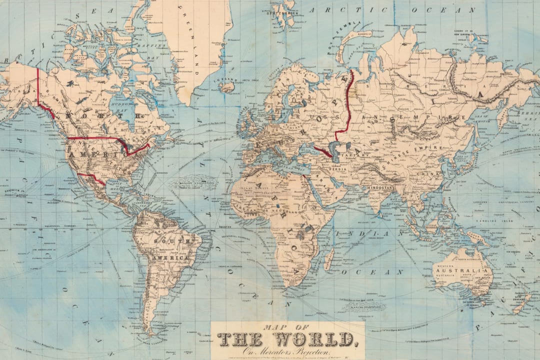 Vintage Blue Map Of The World Wallpaper Mural