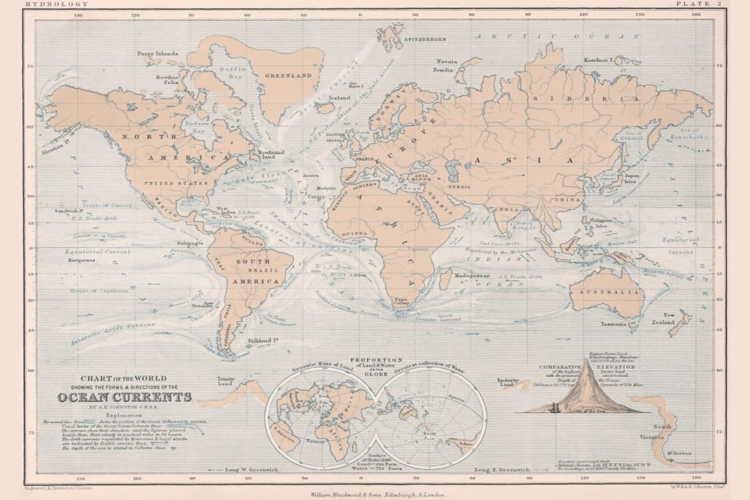 Ocean Currents Vintage Map Wallpaper Mural