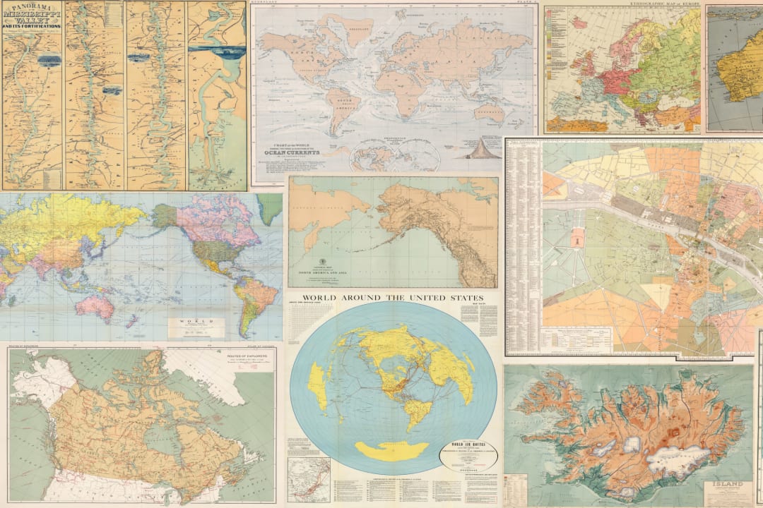 Vintage World Map Collage Wallpaper Mural