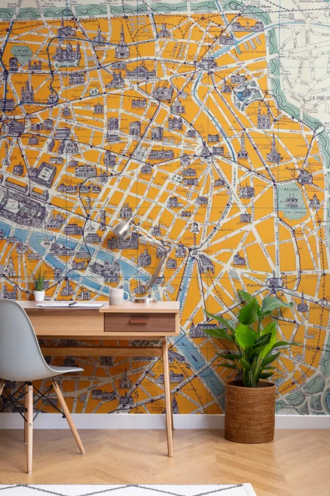 Vintage Parisian Streetmap Wallpaper Mural