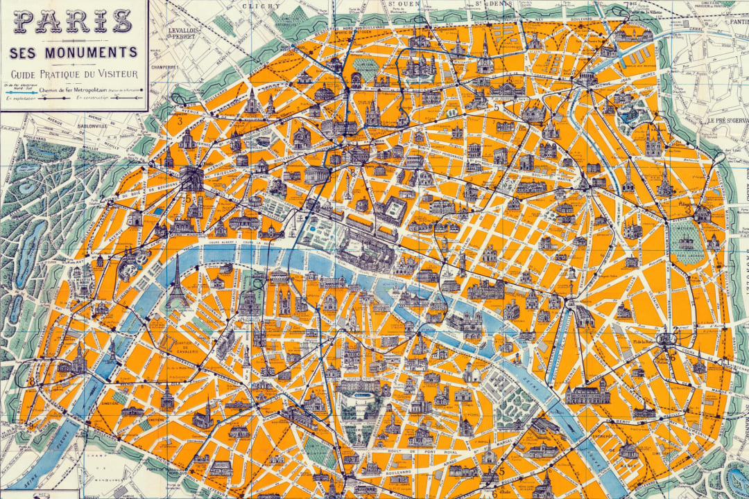 Vintage Parisian Streetmap Wallpaper Mural
