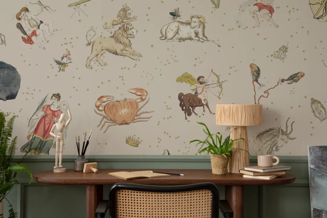 Beige Illustrated Astrological Star Signs Mural