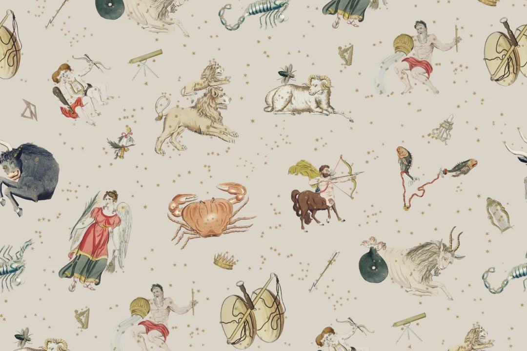 Beige Illustrated Astrological Star Signs Mural