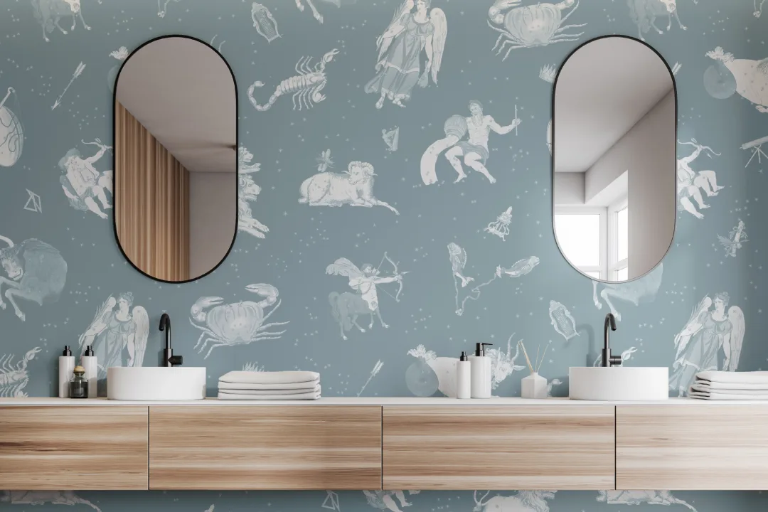 Blue Illustrated Astrological Star Signs Mural