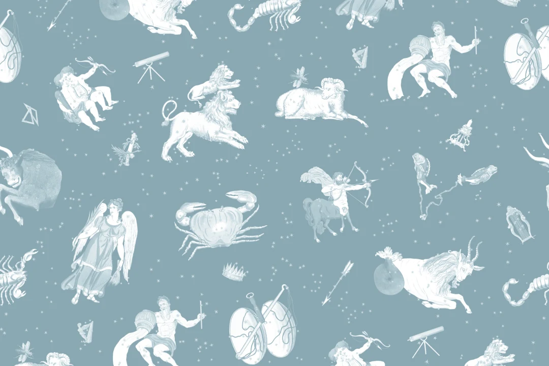 Blue Illustrated Astrological Star Signs Mural