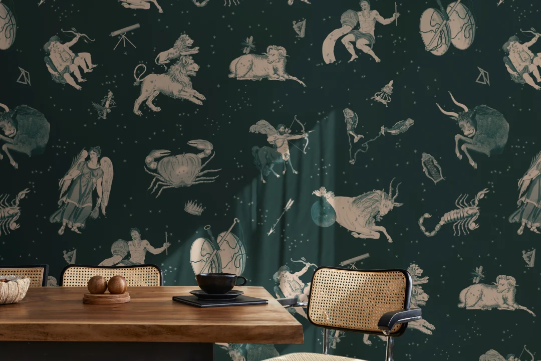 Teal Illustrated Astrological Star Signs Mural