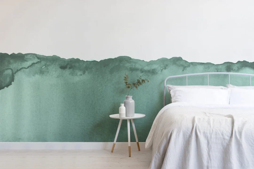 Green Wave Watercolor Wallpaper Mural