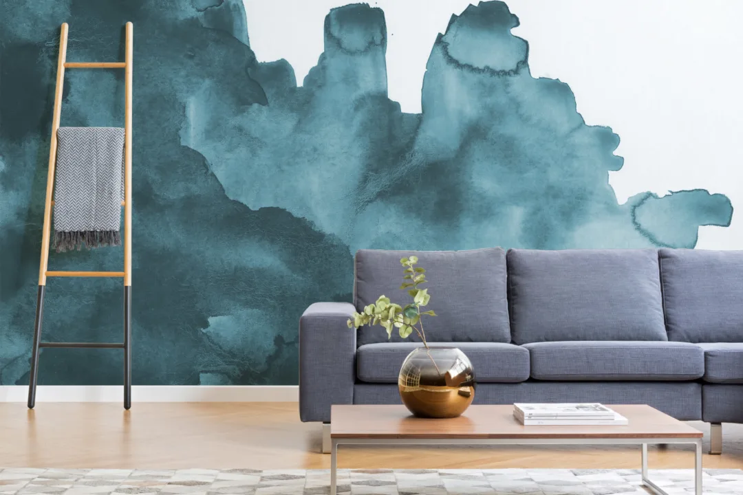 Teal River Watercolor Wallpaper Mural