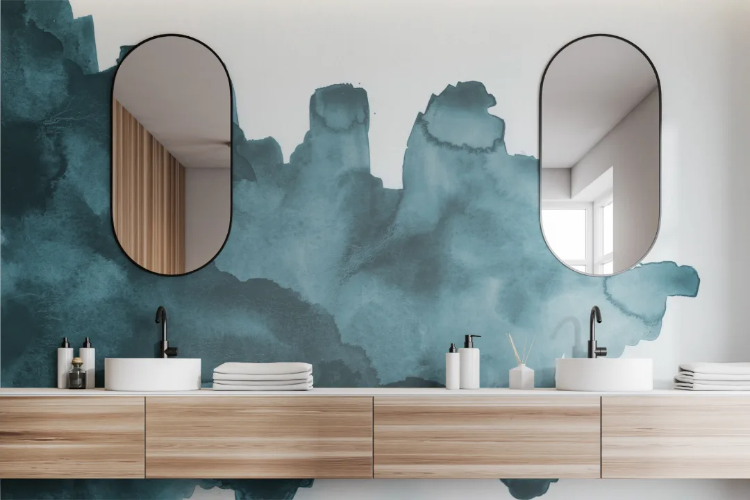 Mural Papel Pintado Acuarela Río Azul Verdoso