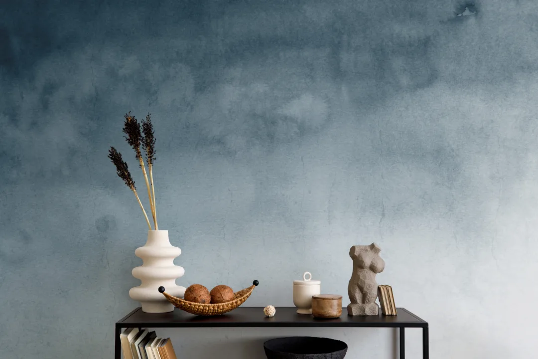 Papier Peint Panoramique Gris et Bleu Clair Dégradé à l’Aquarelle