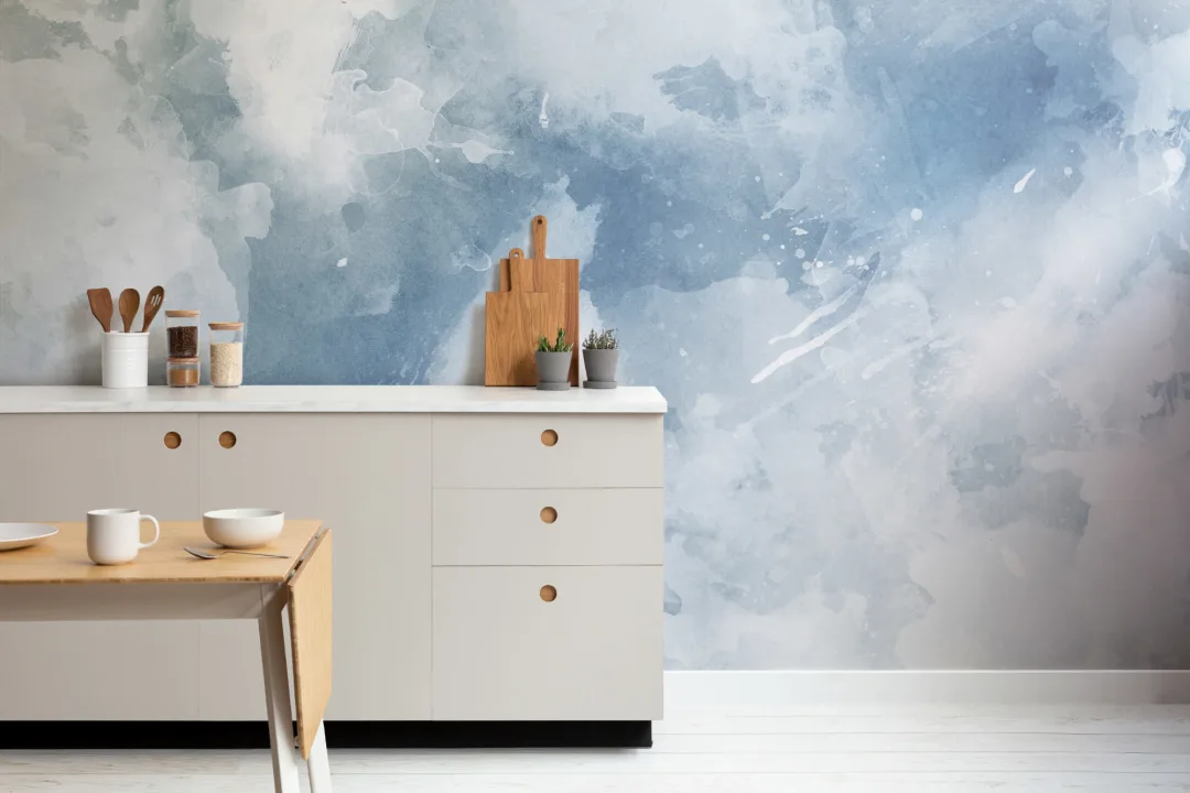 White & Blue Watercolor Wallpaper Mural