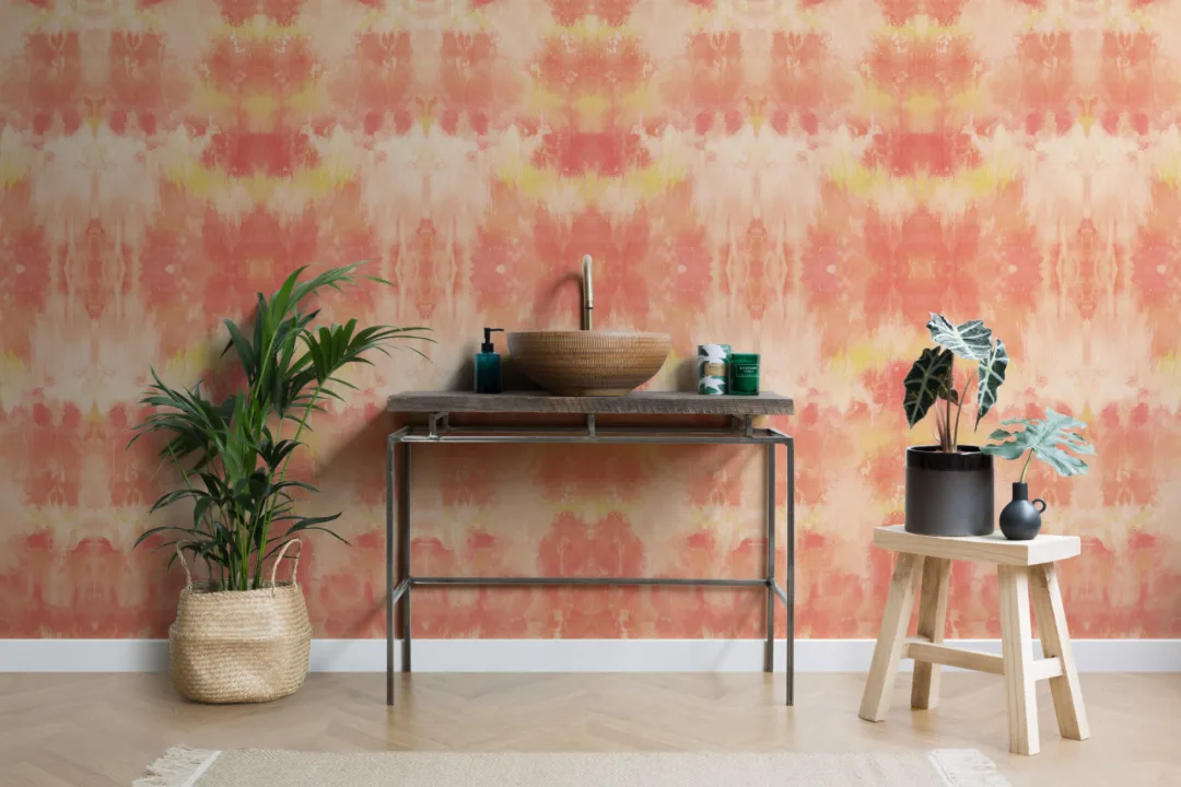 Bright Orange Tie Dye Print Wallpaper Mural