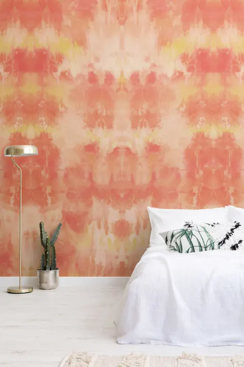 Bright Orange Tie Dye Print Wallpaper Mural
