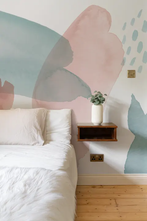 Blue & Pink Abstract Watercolor Paint Wallpaper Mural