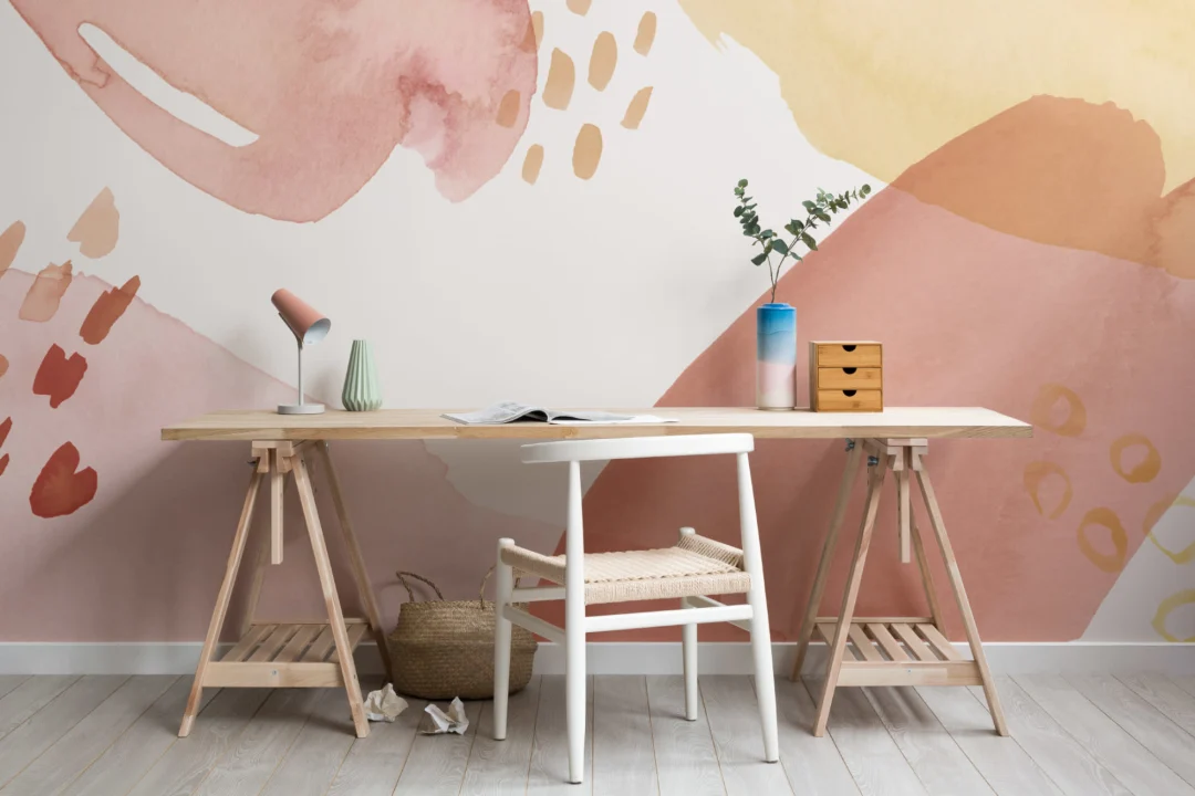 Red Clay & Peach Abstract Watercolor Brush Strokes Wallpaper Mural