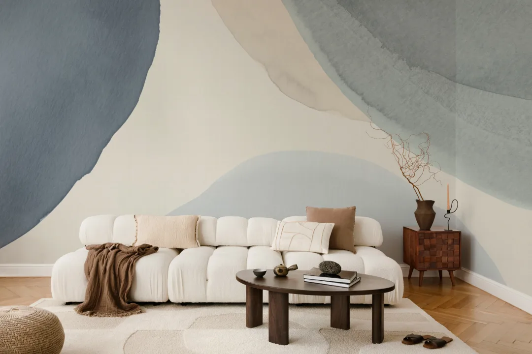 Abstract Blue Shapes Watercolor Mural