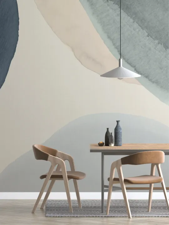 Abstract Blue Shapes Watercolor Mural