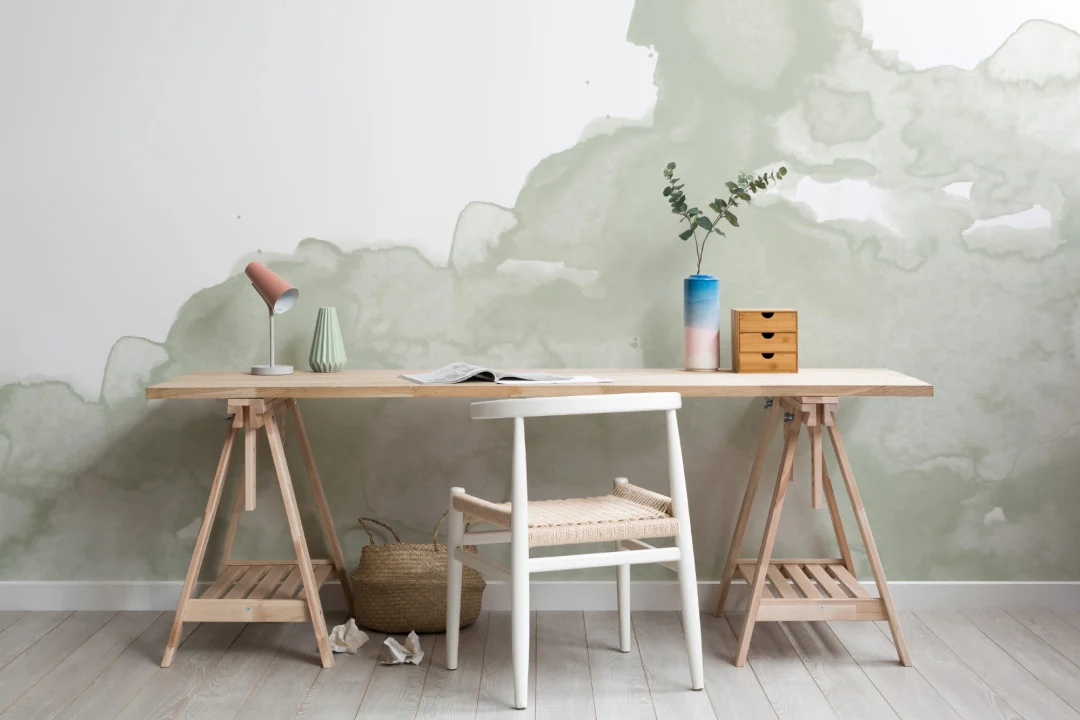 Sage Green Abstract Watercolor Wallpaper Mural
