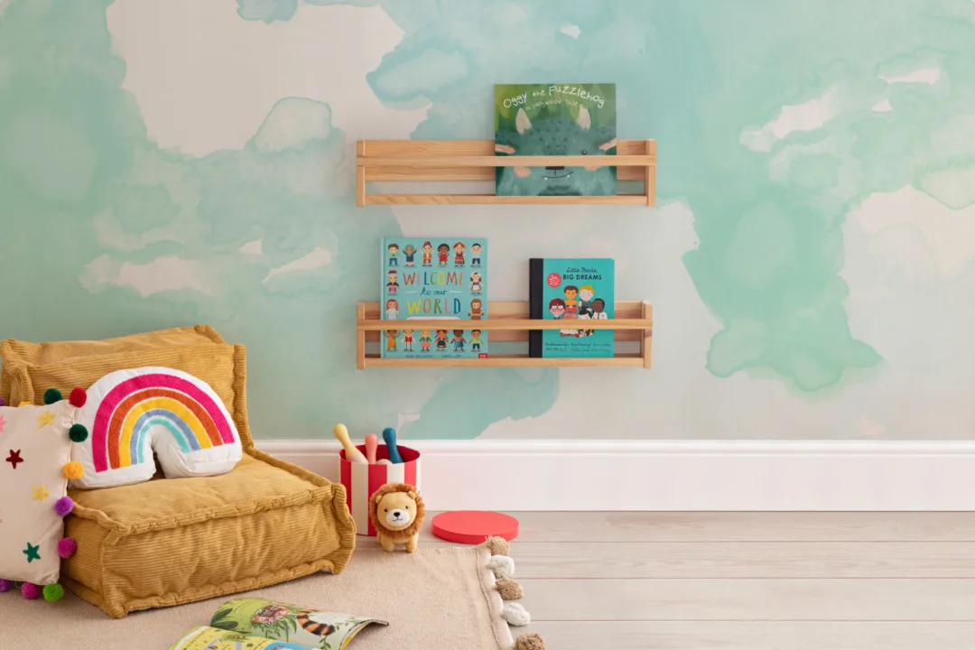 Pastel Green & Blue Ombre Watercolor Inkspill Wall Mural