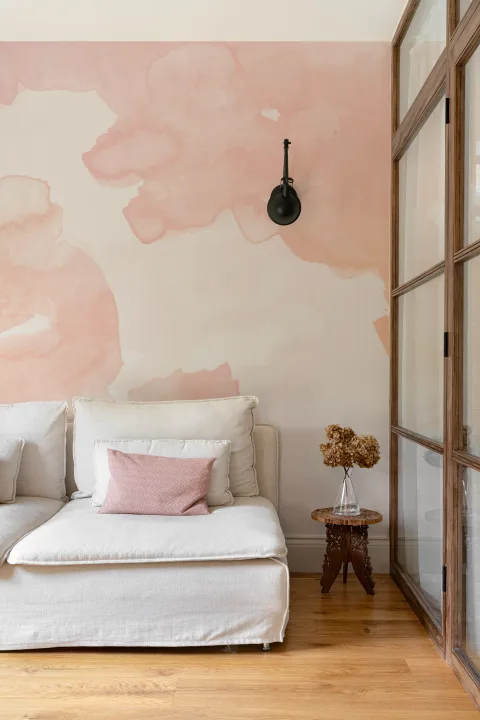 Roz & Peach Ombre acuarelă Inkspill Wall Mural