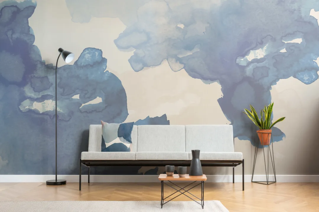 Albastru Ombre acuarelă Inkspill Wall Mural