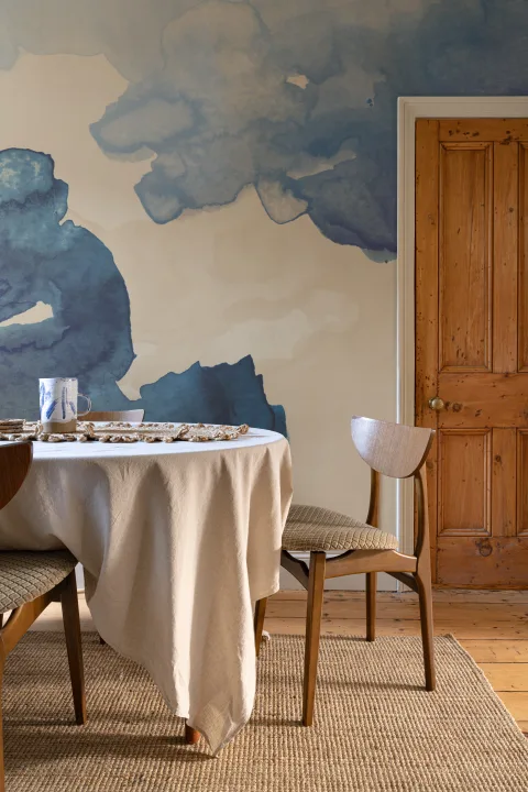 Blue Ombre Watercolor Inkspill Wall Mural