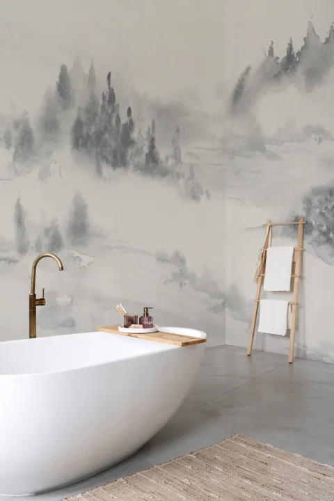 Grey Watercolor Forest Landscape Nature Wall Mural