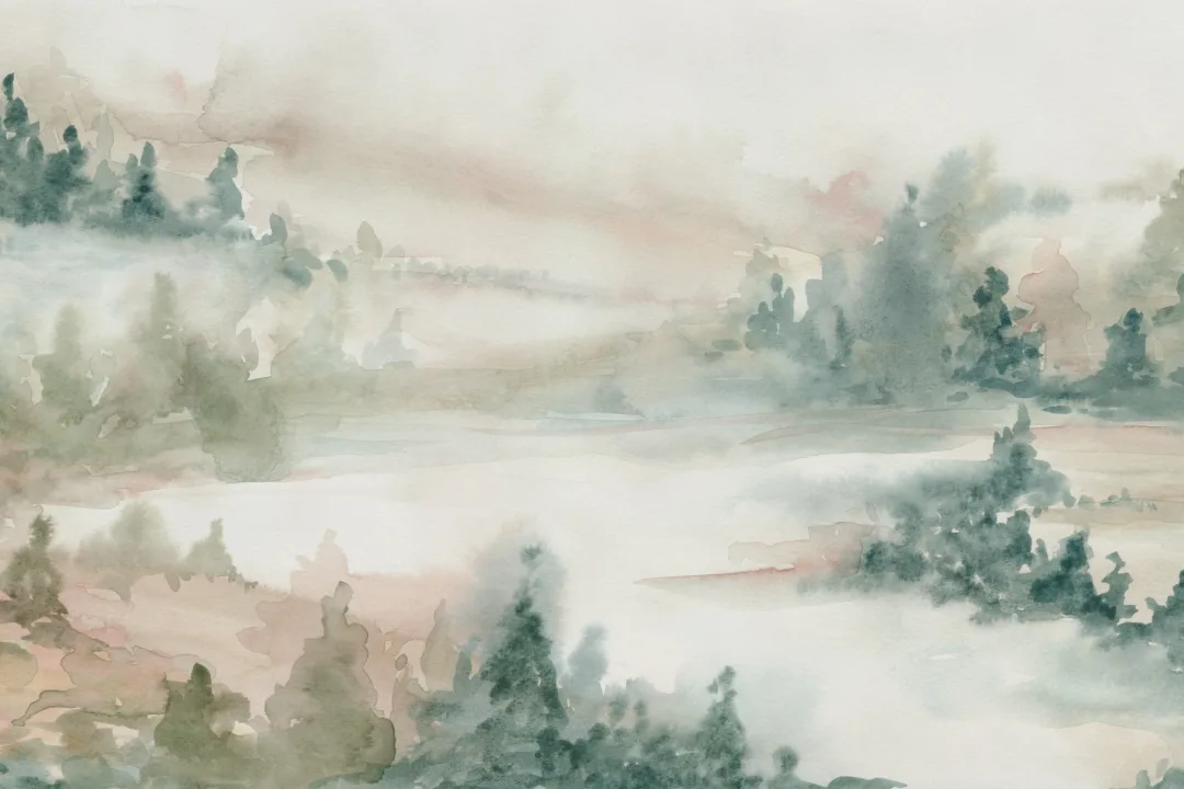 Pastel Whispering Nature Landscape Mural for Serene Spaces