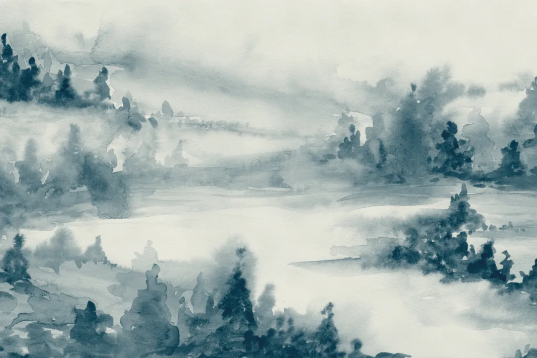 Blue Watercolor Forest Serenity Art Mural