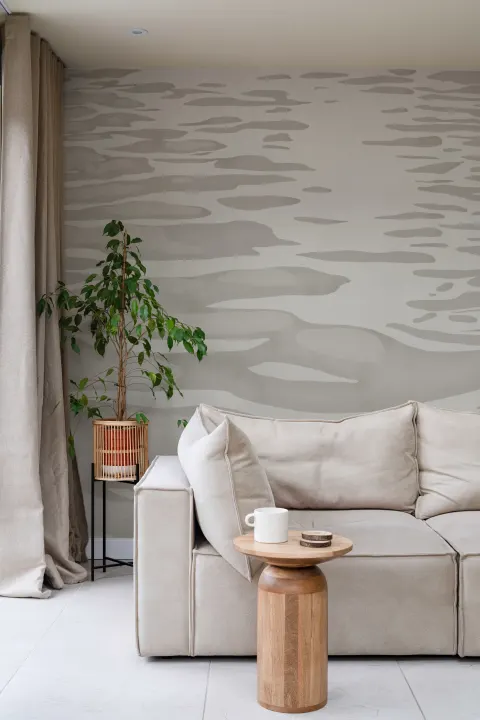 Neutral Hand Painted Water Ripple Mural