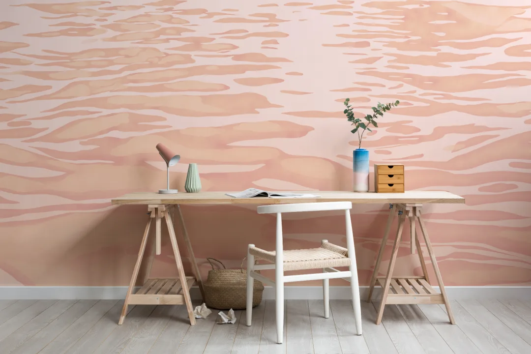 Peach Hand Painted Water Ripple Mural