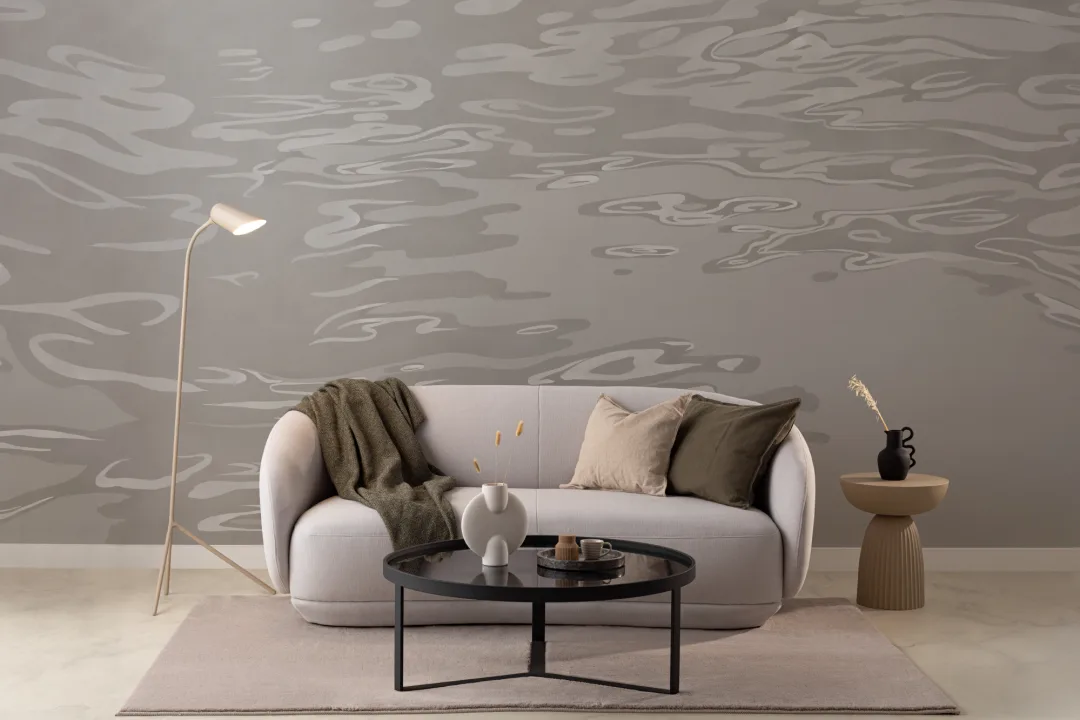 Neutral Hand Painted Water Rippling Effect Mural