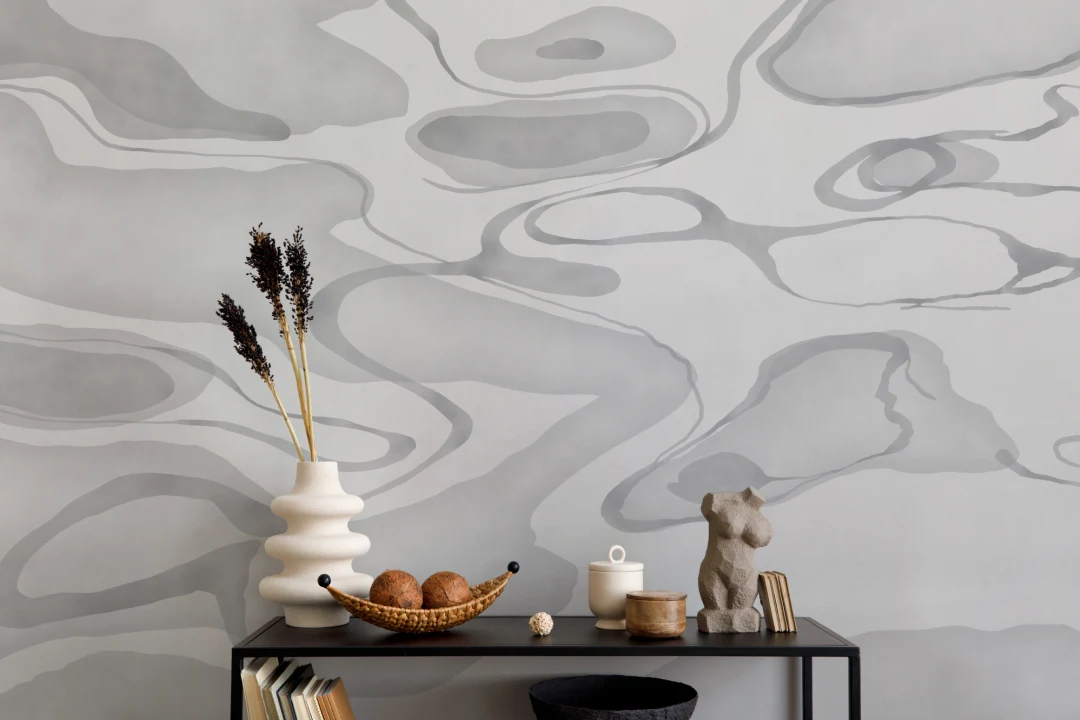 Gray Hand Painted Water Swirl Mural