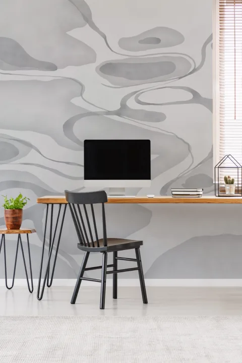 Mural gris de papel pintado a mano con remolinos de agua