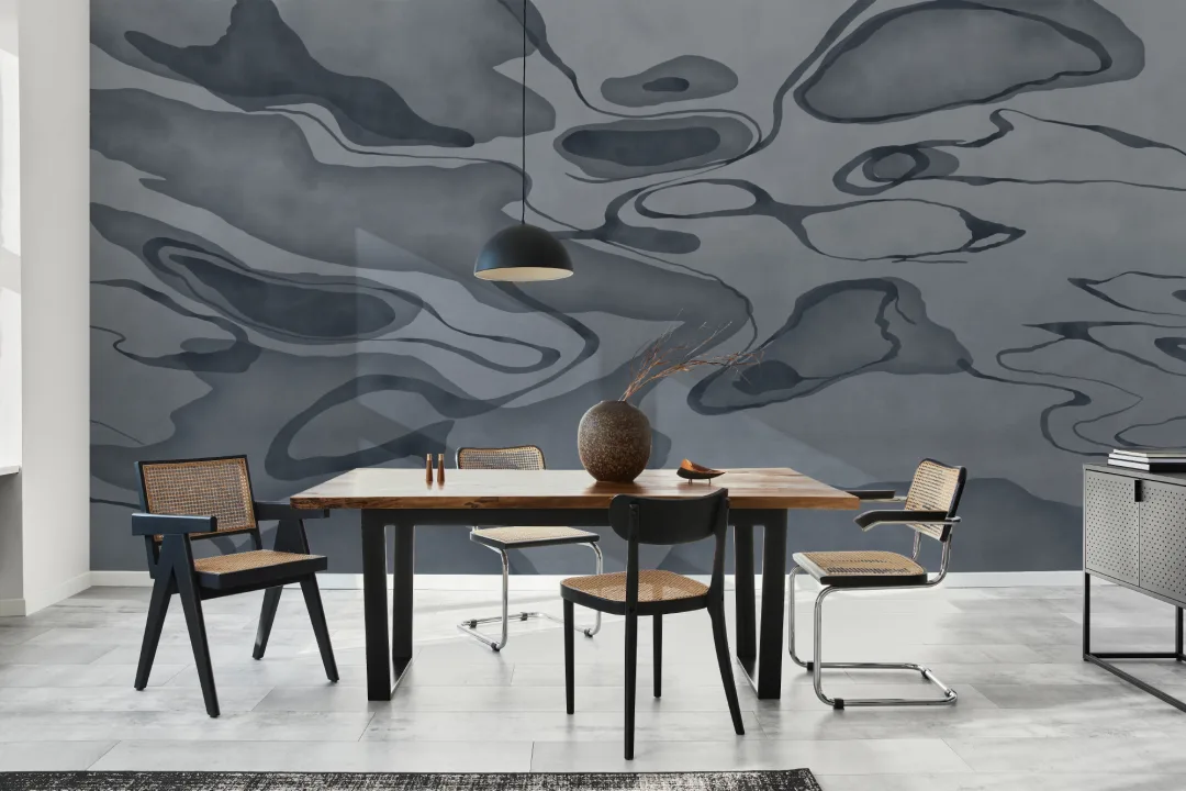 Navy Hand Painted Water Swirl Mural
