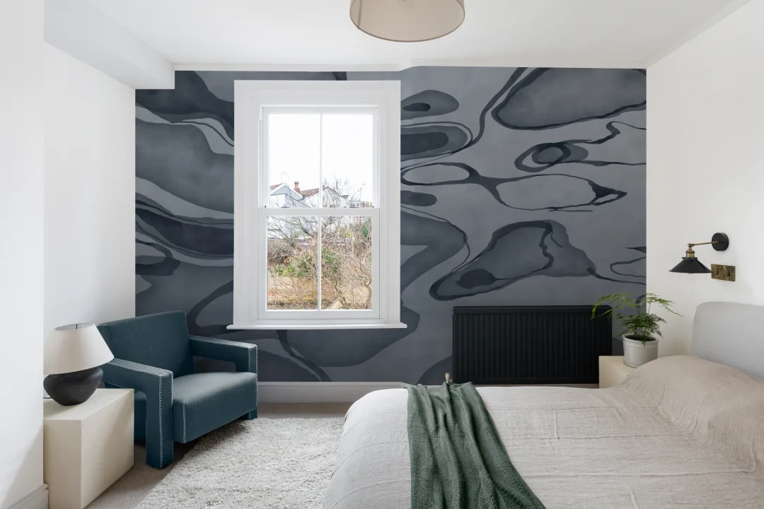 Navy Hand Painted Water Swirl Mural