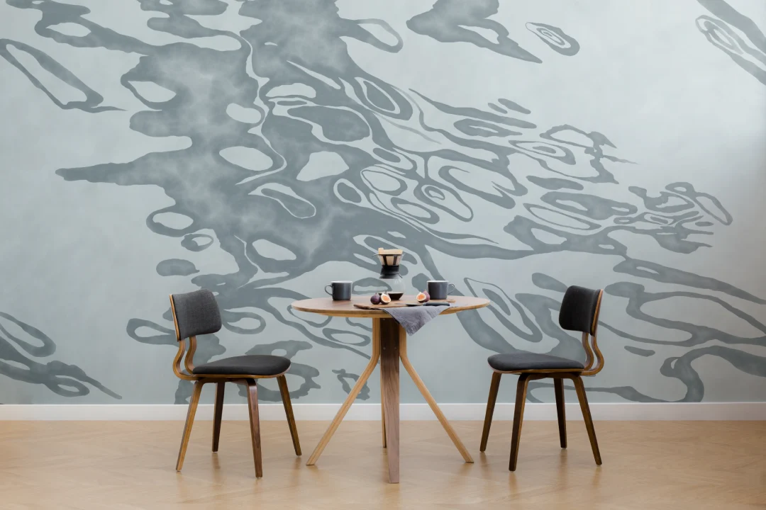 Blue Hand Painted Water Swirl Mural