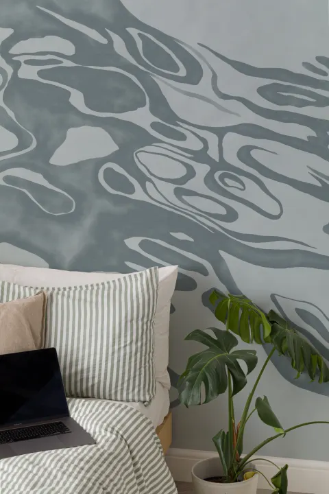 Blue Hand Painted Water Swirl Mural